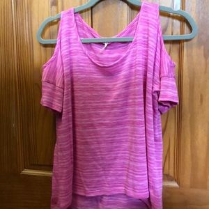 Pink striped cold shoulder shirt